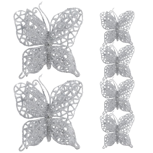 Decoraciones navideñas de 3 "/8cm, adornos para árbol de Navidad, decoraciones para fiesta de boda (plata), 6 uds.