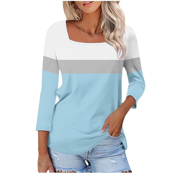 Blusas para Mujeres Casual 3/4 Manga Cuello Redondo Impreso Suelto, Mujer 3/4 Manga Tops Y Blusas para Diario