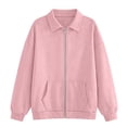 thumbnail image 4 of Womens Zip Up Sweatshirt Casual Jacket Drop Shoulder Long Sleeve Solid Color Fall Winter Fashion Top with Front Pockets Pink XL, 4 of 4