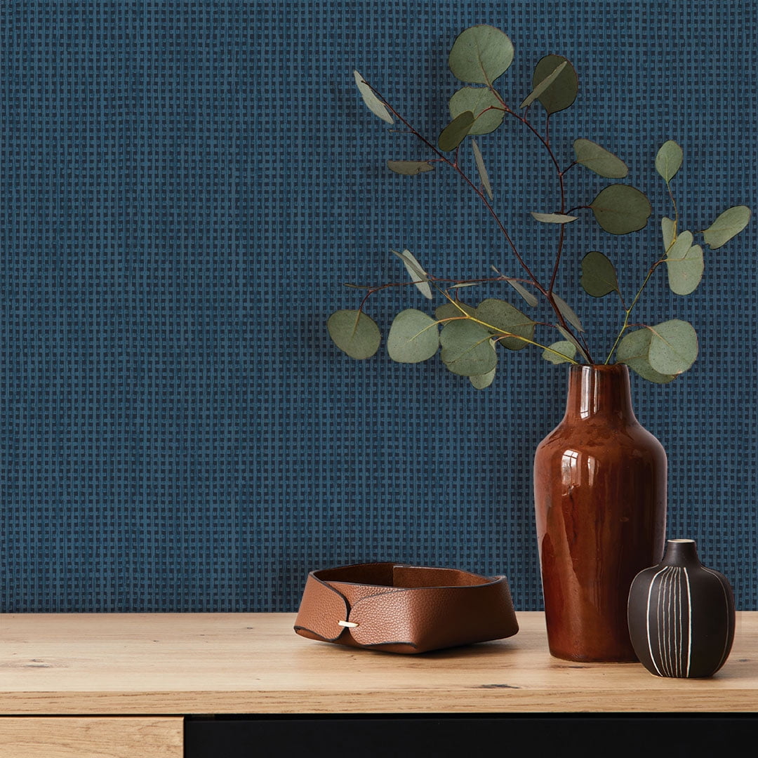 Tempaper Textured Rattan Blue Peel and Stick Wallpaper, 20.5" x 16.5'