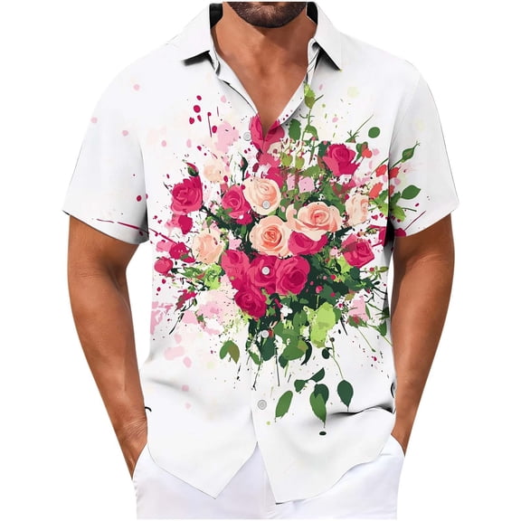 VBTAPA Big and Tall Hawaiian Shirt for Men Short Sleeve Tropical Printed Casual Button Down Shirts Summer Beach Floral Shirt White M