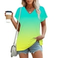thumbnail image 2 of Plebaso T-Shirts Dégradés pour Femmes Tunique Décontractée Col en V Manches Courtes Mode Blouses, 2 of 5