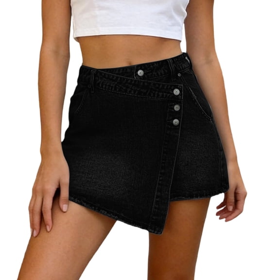 Angala Ladies Skirts Jean Wrap Mini Skirts Summer High Waist Solid Asymmetric Hem Slim Fit Fashion Womens Skirts Size L Black
