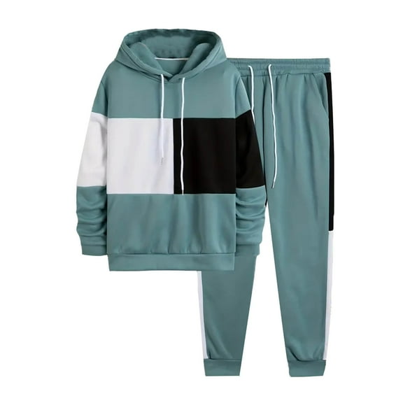 Boys Casual Outfit Sets Trendy Color Block Long Sleeve Hoodies And Sweatpants 2 Pcs Sweat Suits Boys Sweatsuits Light Blue 5-6 Years
