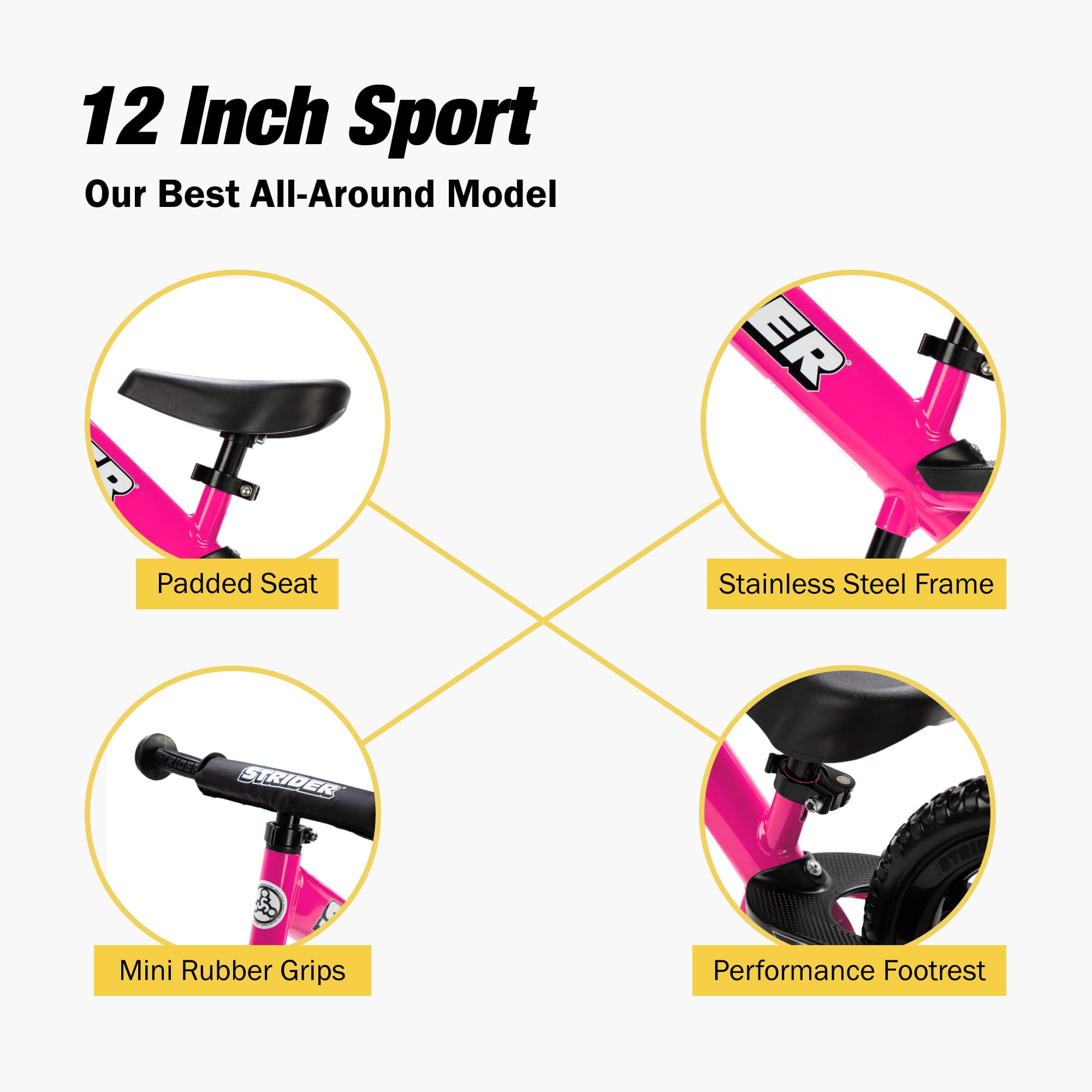 Strider 12” Sport Bike, Pink - No Pedal Balance Bicycle for Kids 1