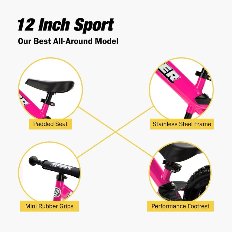 Strider 12” Sport Bike, Pink - No Pedal Balance Bicycle for Kids 1