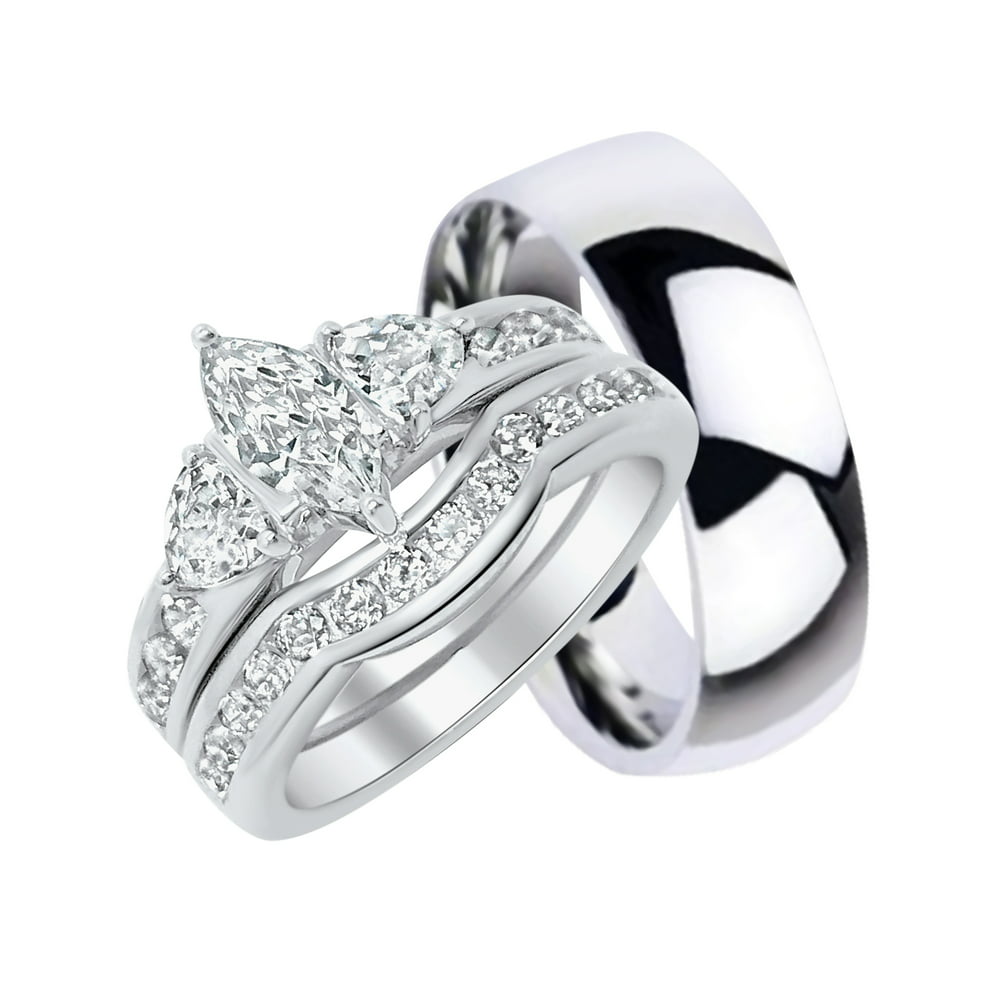 LaRaso & Co - His and Hers Wedding Ring Set Matching Trio Wedding Bands ...
