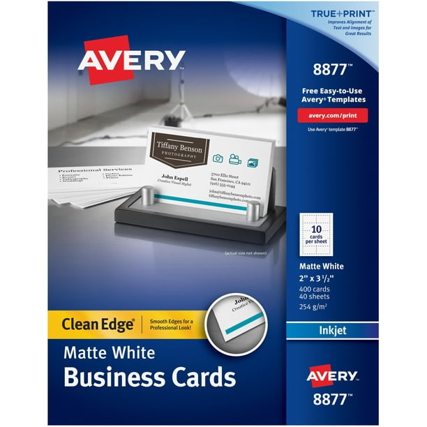 Avery Mat Blanc Cartes de Visite Bord Propre 2" X 3,5" 400/pkg-pour Imprimantes à Jet d'Encre, Imprimable à Deux Côtés