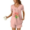 thumbnail image 2 of Simua Two Piece Summer Pajamas for Women, Women's Graphic Printed Tops Button Round Neck Short Sleeve with Shorts Loungewear Pjs Sets, Size S-XXXL, 2 of 6