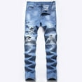 thumbnail image 2 of Iugvhana Men's Ripped Slim Fit Straight Leg Jean Denim Pant with Pockets Zip Button Fashion Trouser Distressed Destroyed Skinny Jeans Blue 36, 2 of 9