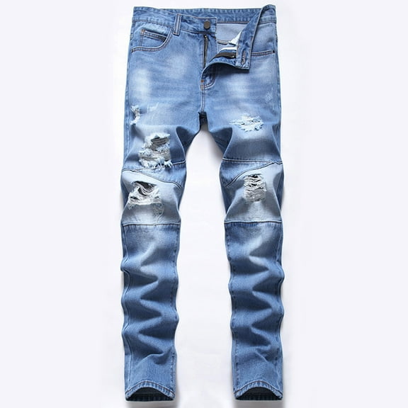 Isvgxsz New Jeans for Men Clearance Men's New Fashion Have Pockets Button Zipper Personality Denim Trend Jeans Skinny Pants Men Full Length Pants Jeans Blue 32