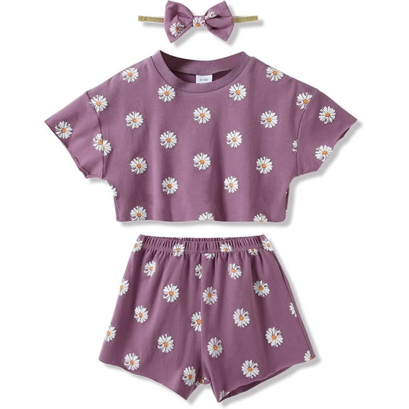 Fmeeah Toddler Girl Clothes Baby Girls Outfits 6M-5T Summer Floral Print Shirt Shorts Headband 3pcs Baby Clothing