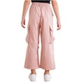 thumbnail image 3 of Miutii Kids Girls Cargo Pants Loose Straight Wide Leg Trousers Casual Outdoor Jogger Pants Causal Outwaer Pink 11-12, 3 of 7