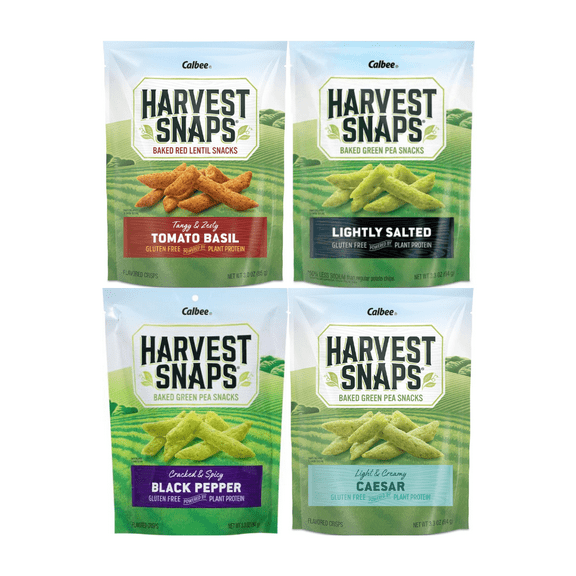 Variety Pack Harvest Snaps Veggie Chips - 4 Delicious Flavors: Tomato Basil, Lightly Salted, Black Pepper, Caesar - Gluten-Free, Low-Calorie, High-Protein Snack - Perfect for Healthy Eating, 4-Pack