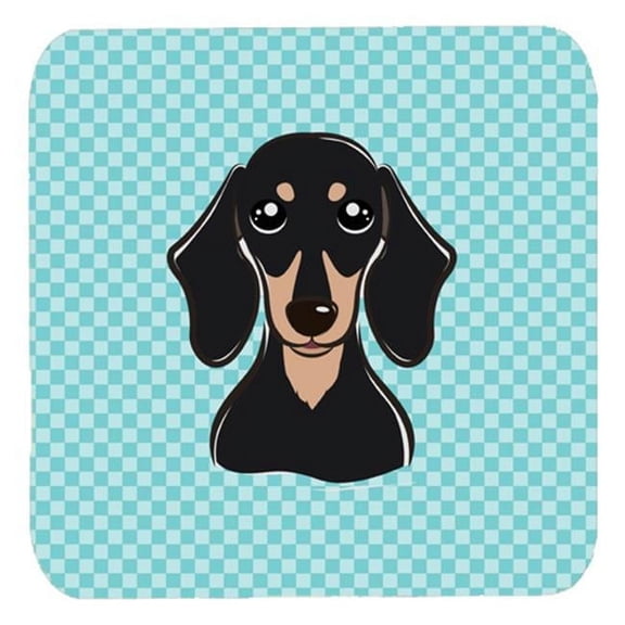 3.5 x 3.5 In. Checkerboard Blue Smooth Black And Tan Dachshund Foam Coasters, Set Of 4
