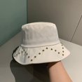 thumbnail image 3 of CoCopeaunts Plain Women Bucket Hat Bead Decorate Fisherman Hat Outdoor Wild Flat Top Foldable Basin Hat Four Seasons All-Match, 3 of 8