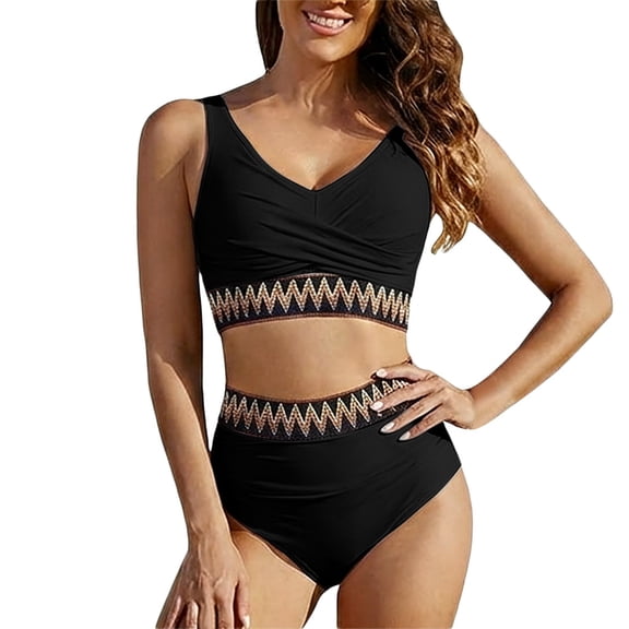 Bainana Two Piece Swimwear For Women Floral Print Tankini Top With High Waisted Swim Shorts Comfortable Soft Ladies Beach Pool Party Bathing Suit Black Size L