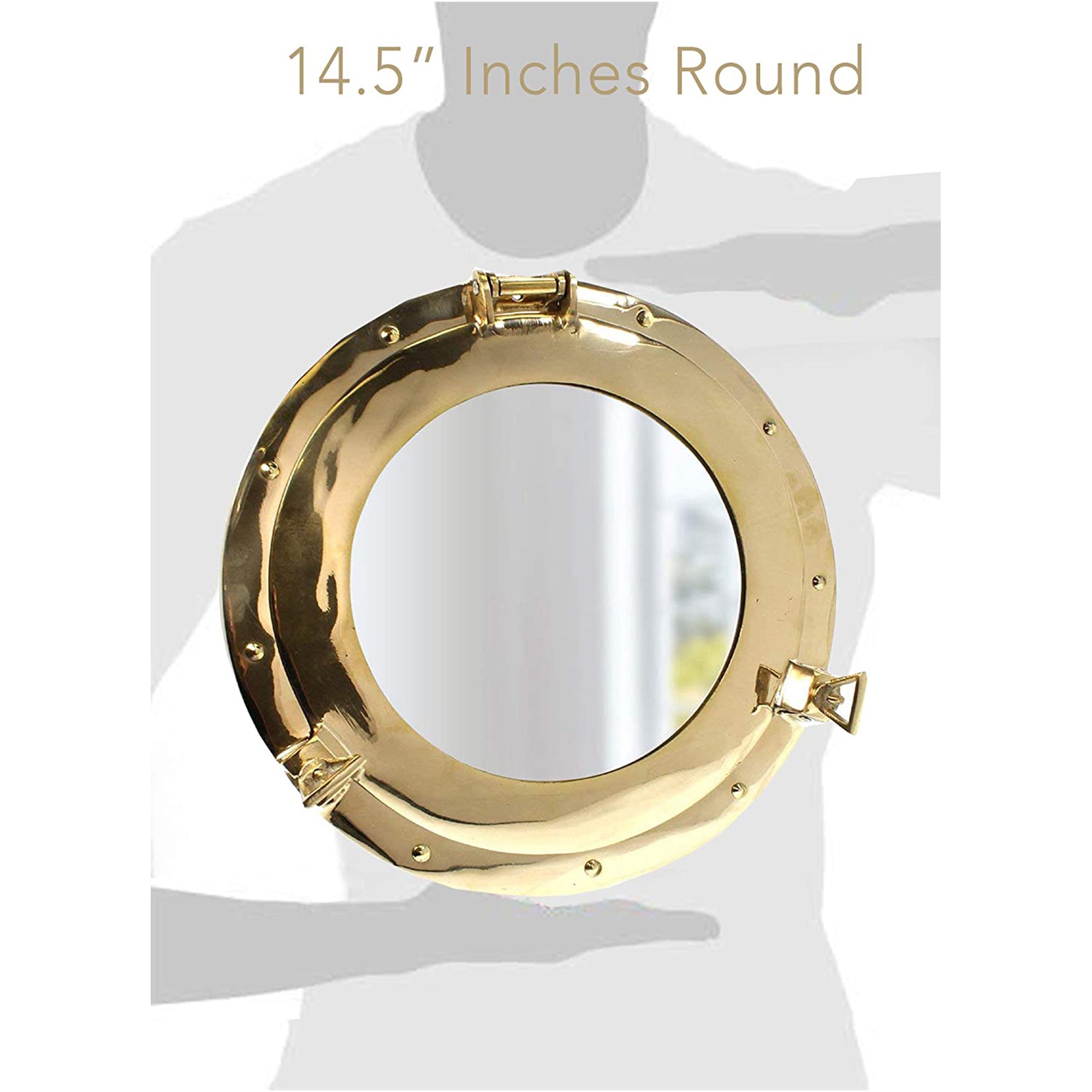 Mirror Finish Brass Porthole with Mirror, 15"