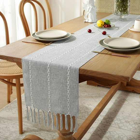 Handwoven Table Runners Farmhouse Rustic Style Table Cover With Tassels For Wedding Bridal Baby Shower Table Decor (33x183cm)