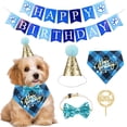 thumbnail image 1 of Bandana de cumpleaños de perro azul, suministros para fiesta de primer cumpleaños de perro Rojo Verde, 1 of 5