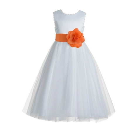 

White V-Back Lace Edge Junior Flower Girl Dress First Communion 183T