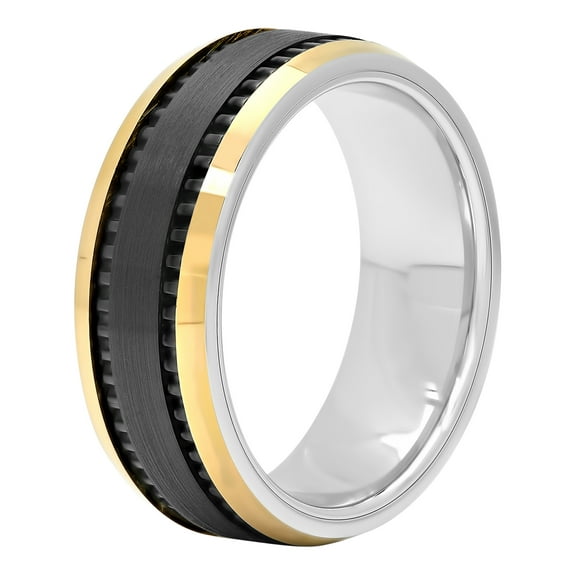 Mens Cobalt Black and Gold-Tone IP Wedding Band - Mens Ring