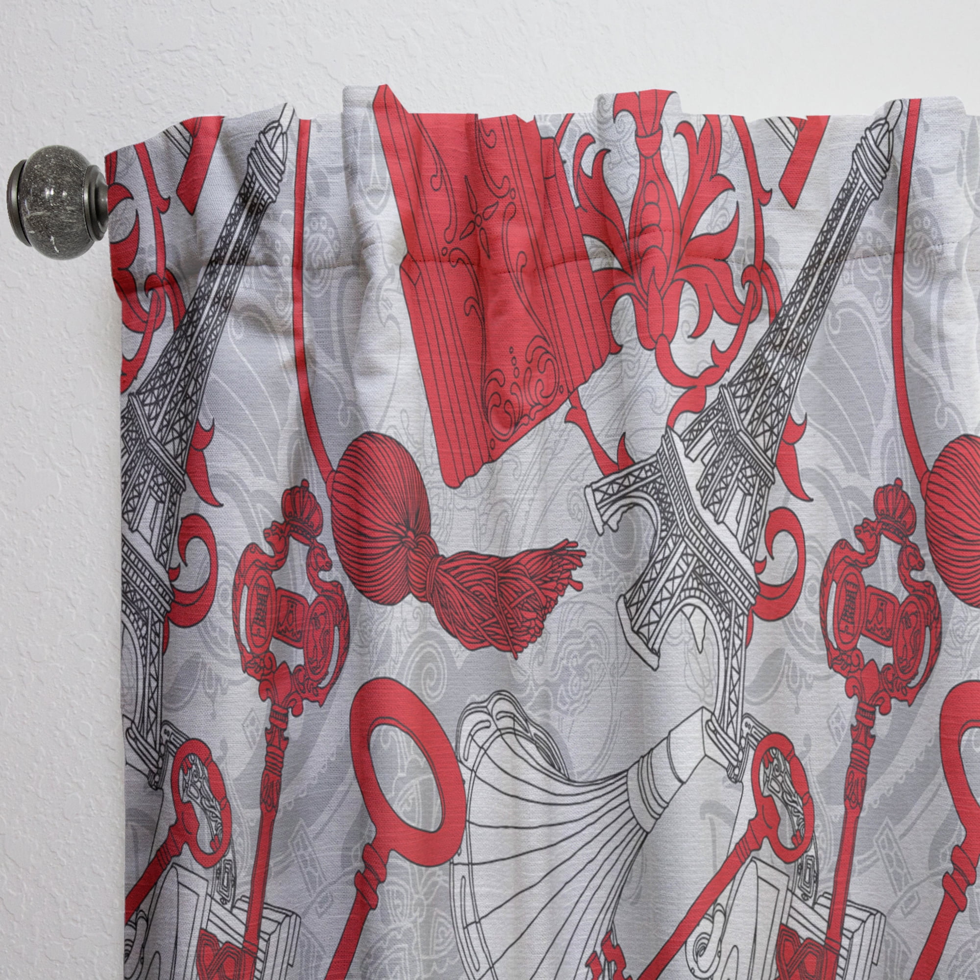 Designart 'Red Keys With Paris Eiffel Tower' Cityscapes Curtain Panel