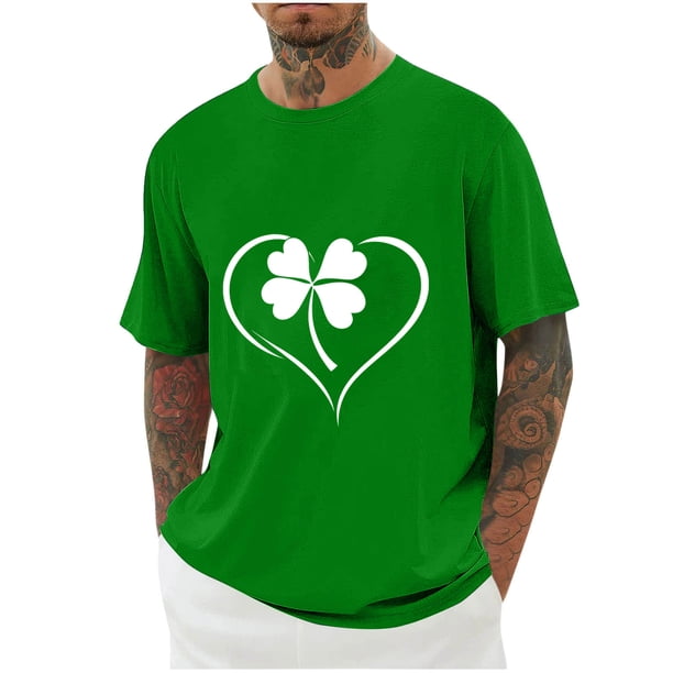 Blusas y camisas de manga corta con cuello redondo para hombre. Blusa de poliéster con hombros caídos y cuello redondo con estampado del Día de San Patricio.