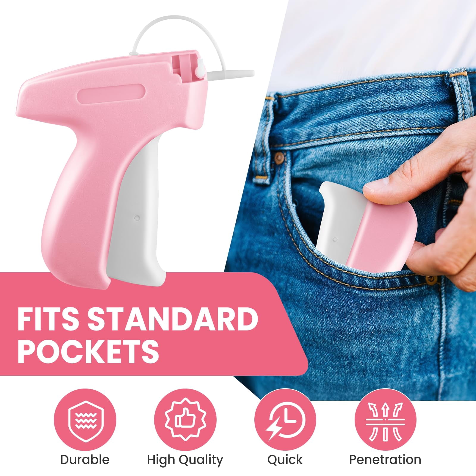 Stitch Gun for Clothes, Handheld Stitch Gun Quick Clothing Fixer, Portable Tagging Gun for Home & Retail Use, Includes 6 Needles,1000 Black & 1000 White Fasteners