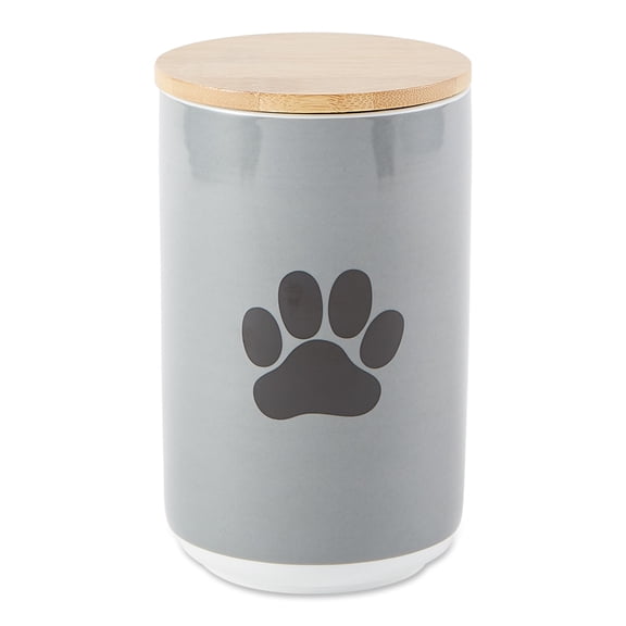 Bone Dry Ceramic Canister Jar for Pet Treats, Dishwasher Safe, 4x6.5", Gray Solid
