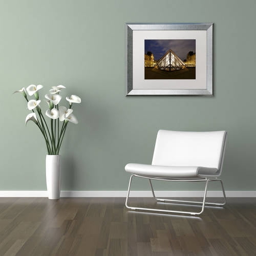 Trademark Fine Art "Louvre Pyramid" Canvas Art by Michael Blanchette Photography White Matte, Silver Frame