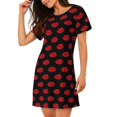 thumbnail image 2 of Balery Red Beautiful Lips Camisón de manga corta con cuello redondo para mujer, cómodo y elegante., 2 of 6