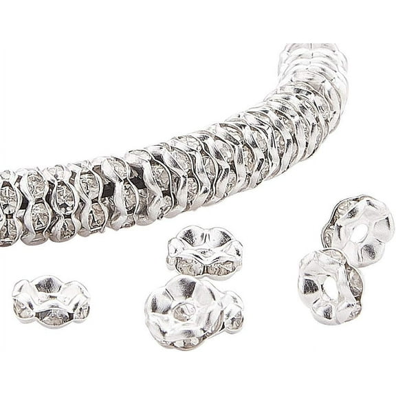 1000pcs 6mm Rhinestone Spacer Beads Sliver Plated Rondelle Spacer Beads Wavy Spacer Beads for Jewelry Making
