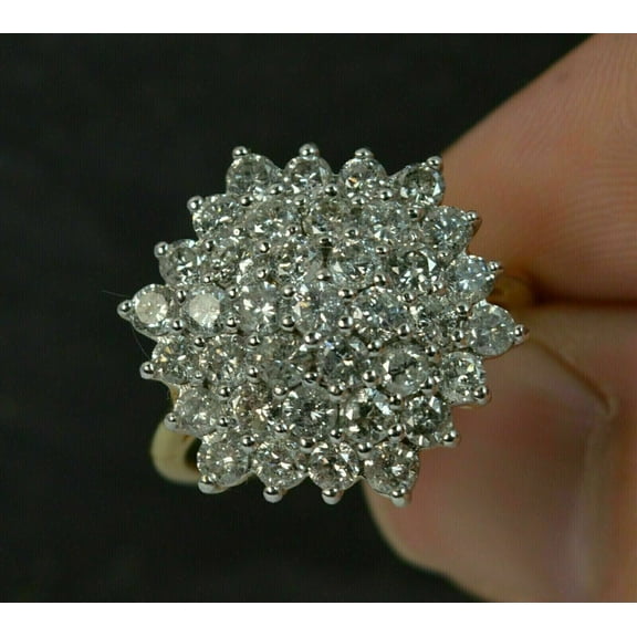 2.50Ct Round Cut Lab-Created Diamond Cluster Wedding Ring 14K Yellow Gold Plated