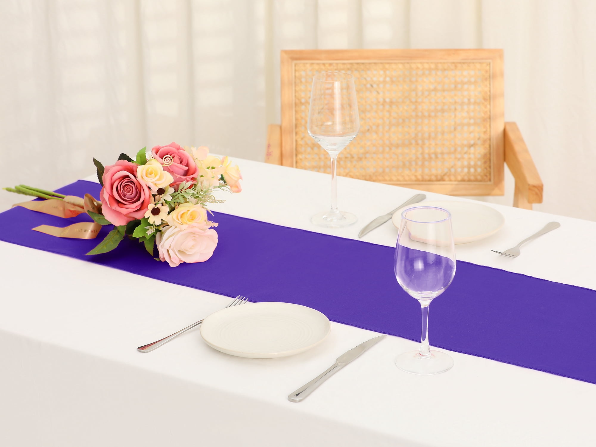 Unique Bargains Satin Silk Polyester Table Runners for Wedding Parties (10 Count) Dark Purple 12"x108"