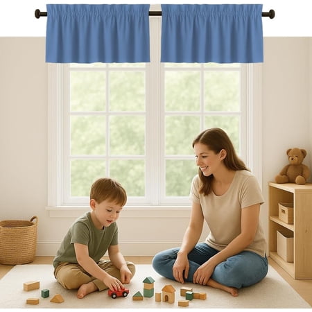 Sky Blue Valance Curtains 2 Pack 54x18 Inches 100% Cotton Rod Pocket Window Valances Semi Sheer Short Curtain for Kitchen Farmhouse Caf&eacute; Bedroom Bathroom Living Room D&eacute;cor