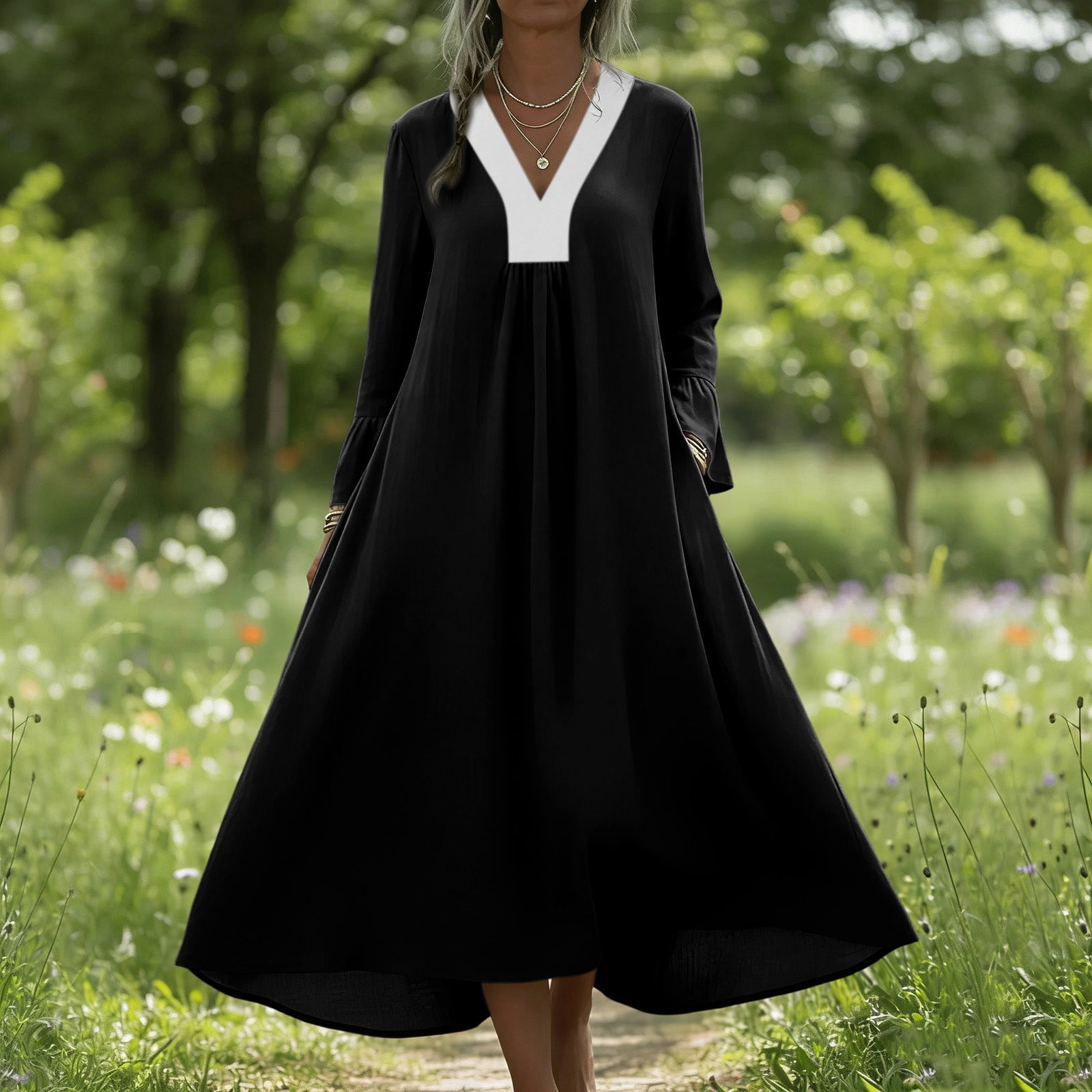 LVHAOGJOB Plus Size Dresses for Women Summer Maxi Dress Long Print for Beach Vacation Loose Mujers Sundress with Pockets