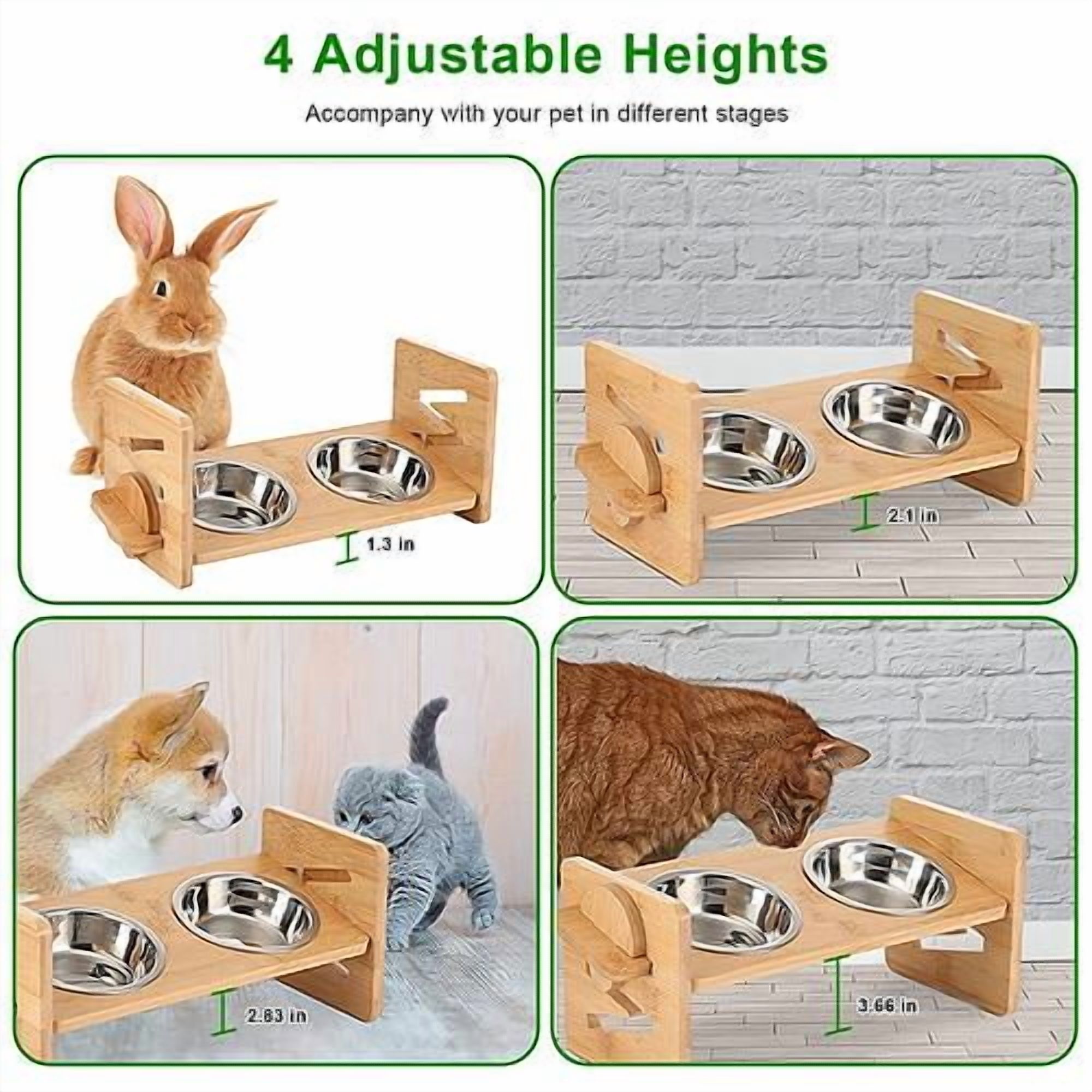 Imountek Bamboo Double Pet Feeder for Dogs, Cats and Rabbits