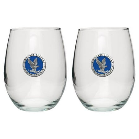Air Force Academy Stemless Goblets (Set of 2) | 15oz | Detailed Fine Pewter Medallion | Set of 2
