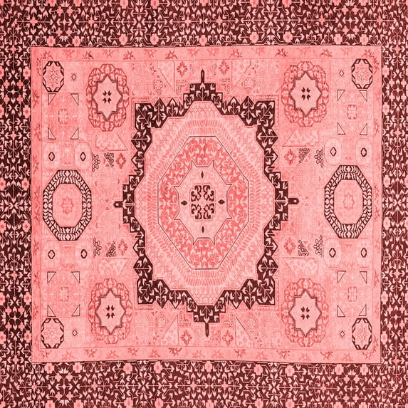 Ahgly Company Machine Washable Indoor Square Abstract Red Modern Area Rugs, 8' Square