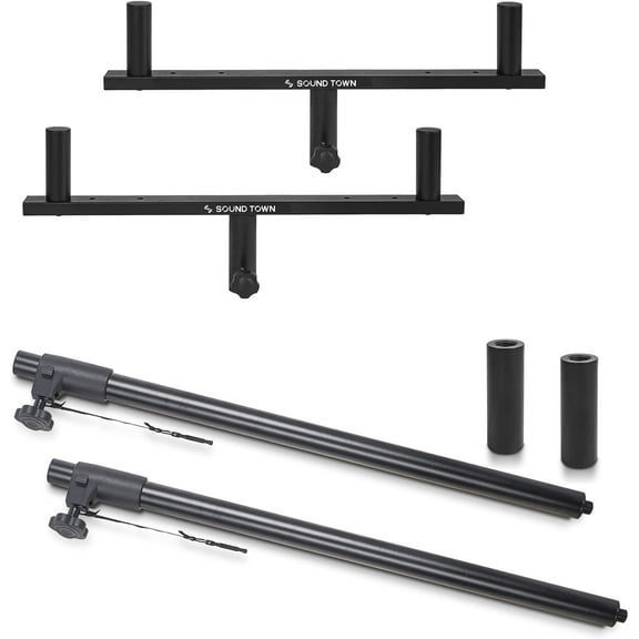Sound Town 2-Pack Dual Speaker Mount Pole Set, Adjustable Height Subwoofer Poles (35"-54") with M20 & 35mm Adapters, Speaker Mounting Fork Brackets for PA/DJ Speakers (STSDS-A54D2)