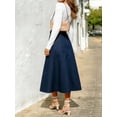thumbnail image 3 of Blue Denim A-Line Midi Skirt High Waist Flared Casual, 3 of 26