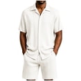 thumbnail image 2 of Men's 2 Piece Jacquard Textured Beach Outfits Summer Casual Button Down Shirts and Shorts Matching Sets Big and Tall Size S-3XL Beige, 2 of 7