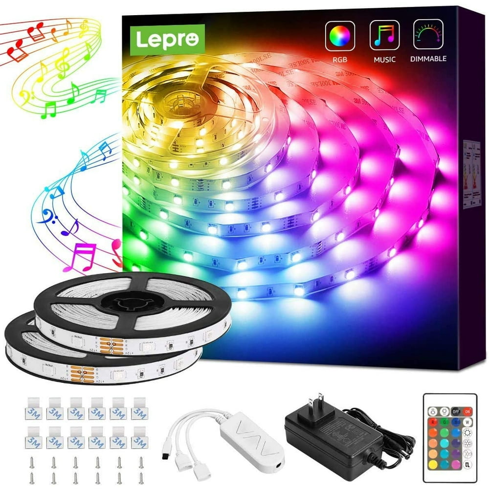 Lepro LED Strip Lights, Music Sync RGB LED Lights for Bedroom, 32.8Ft