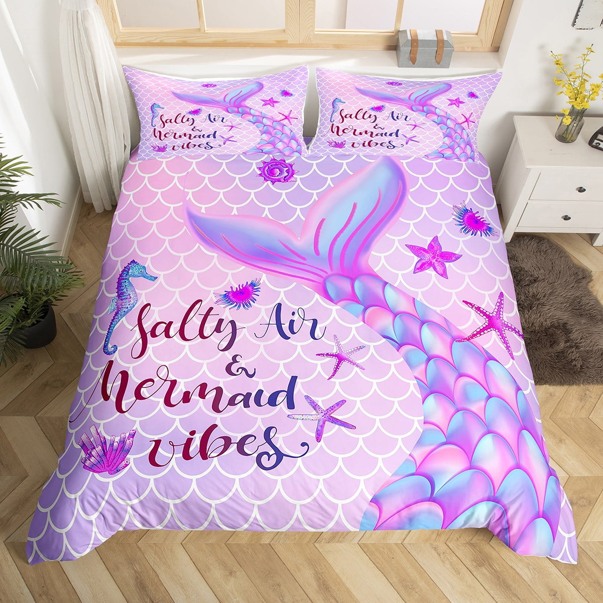 YST Mermaid Tale Duvet Cover for Kids,Mermaid Bedding Set Queen,Cartoon