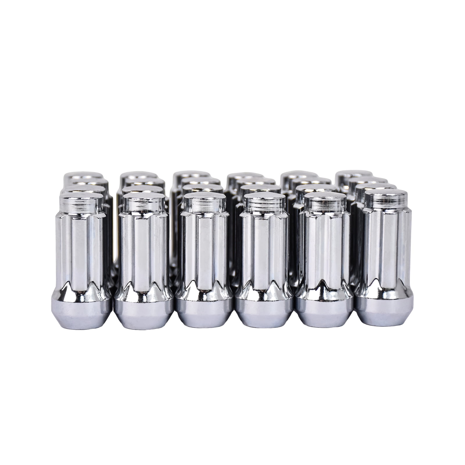 Hex Autoparts (24Pcs) 14x1.5 Chrome Spline Wheel Lug Nuts w/ Two Keys for Silverado Sierra Yukon