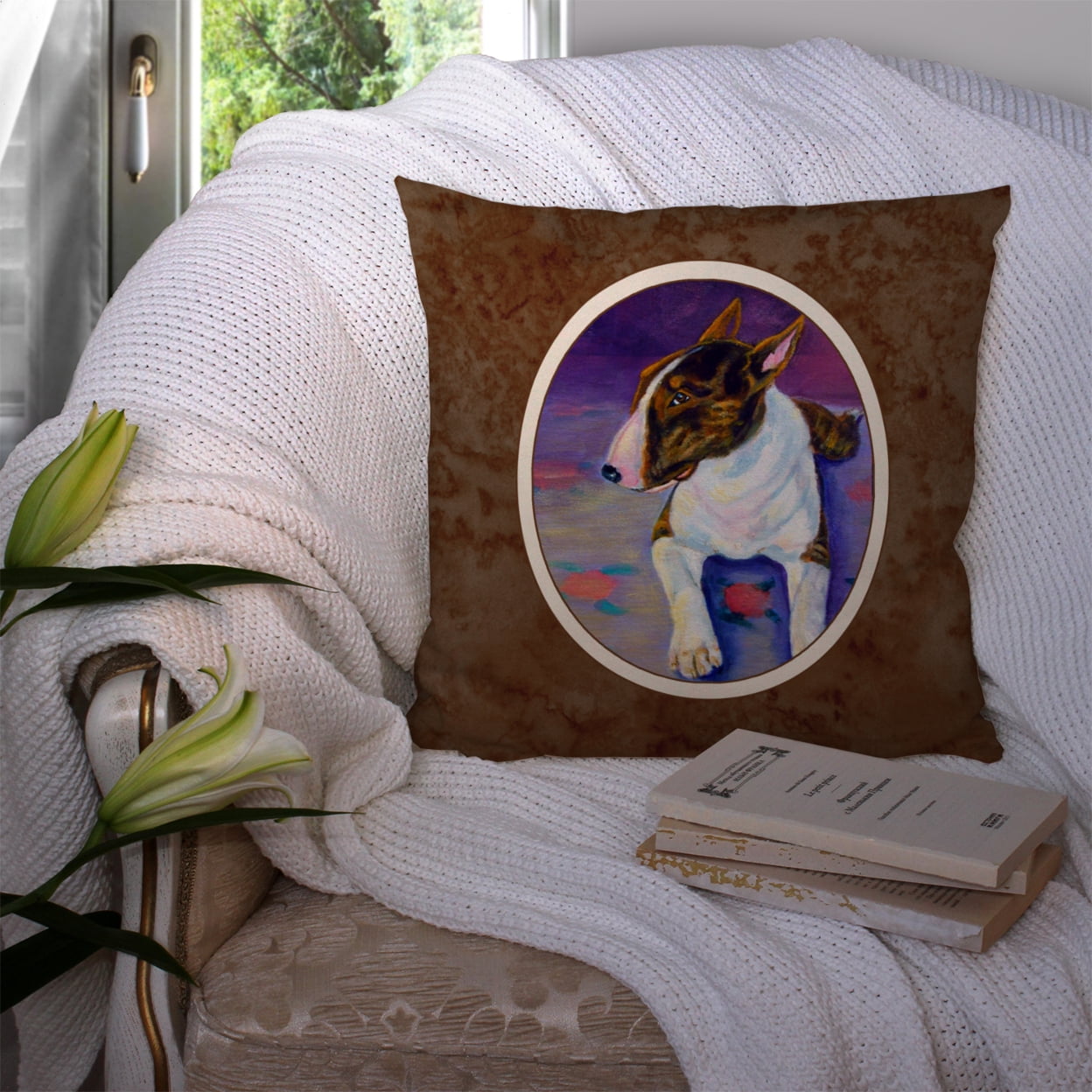 Carolines Treasures 7287PW1414 Bull Terrier Fabric Decorative Pillow 14Hx14W multicolor