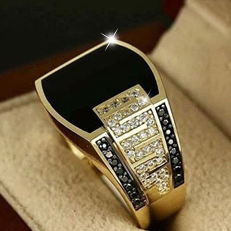 Men's Fashion  Ring Natural Charm Black Sapphire Gemstone Diamond Ring Jewel`sf