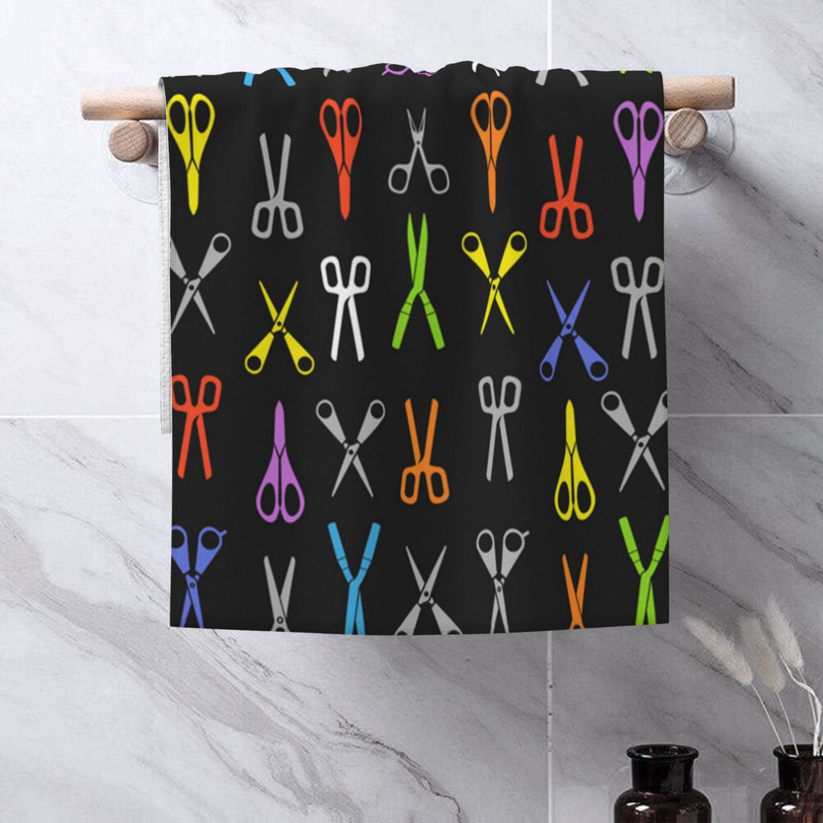 Color Scissors Hair Stylist Salon 27.5" x 16" Ultra Soft Hand Towel, Face Wash Cloth for Bathroom, Gym, Travel, Pool