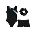 thumbnail image 4 of Venjoe Kids Girls 3 Piece Gymnastics Leotards Outfits Sparkling Ballet Dance Unitards with Shorts Cyan&Black 10, 4 of 7